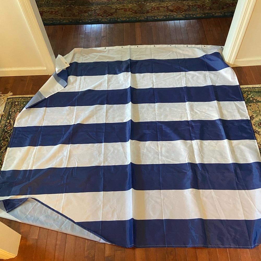 New Blue and White Striped Shower Curtain